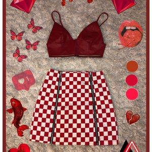 Forever 21 red bralette & checkered mini skirt